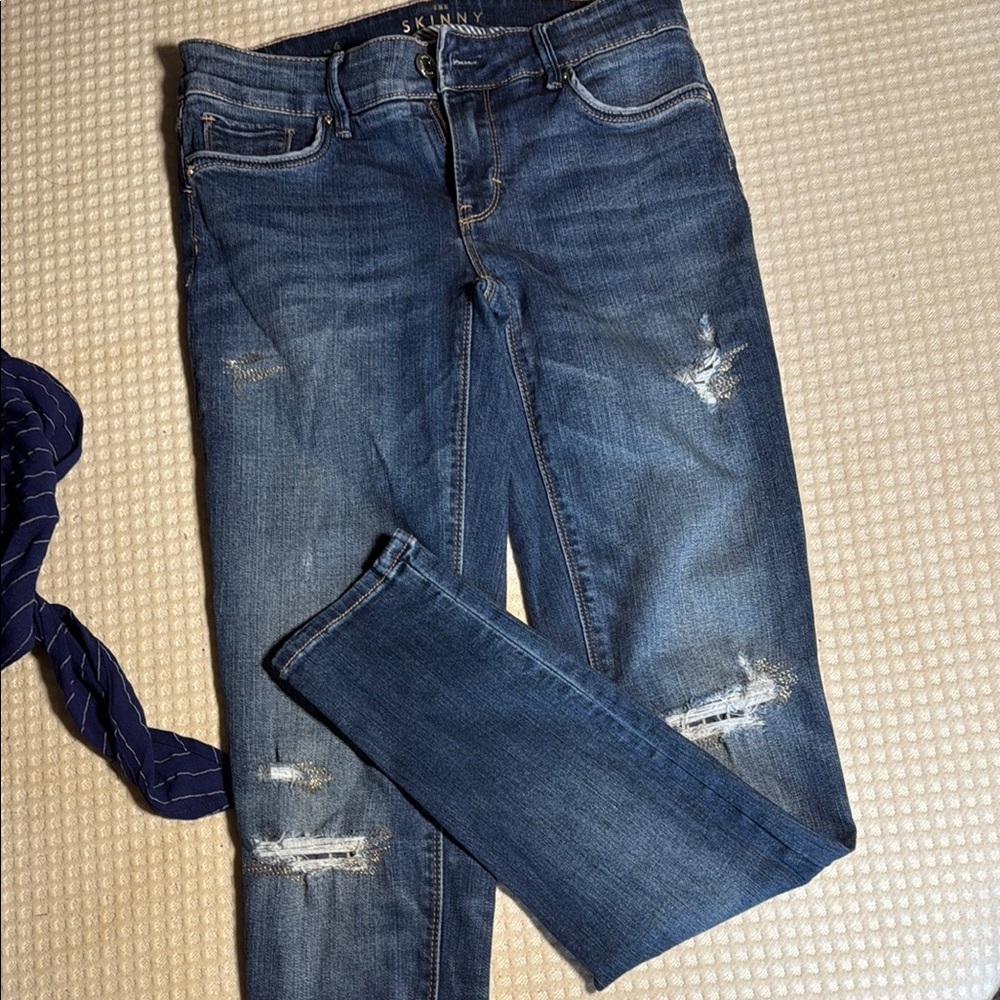 White House black market Blue Skinny Distressed Jeans